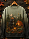 Women's Vintage Woodland Camping Animal Graphic Print Sweatshirt