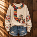 Women's Cat Knitting A Scarf Fun Cat 3d Print Sweater