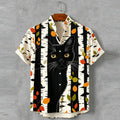 Men's Retro Autumn Leaves And Black Cat Pattern Casual Shirt