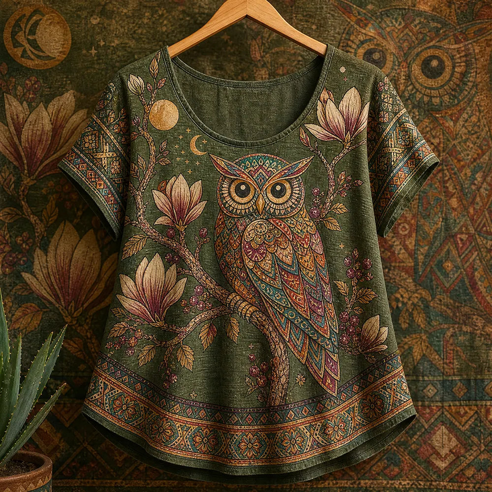 Women's Owl Floral Print Short-sleeve T-shirt