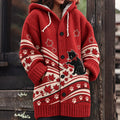 Women's Cute Cat And Maple Leaf Jacquard Knit Hooded Cardigan