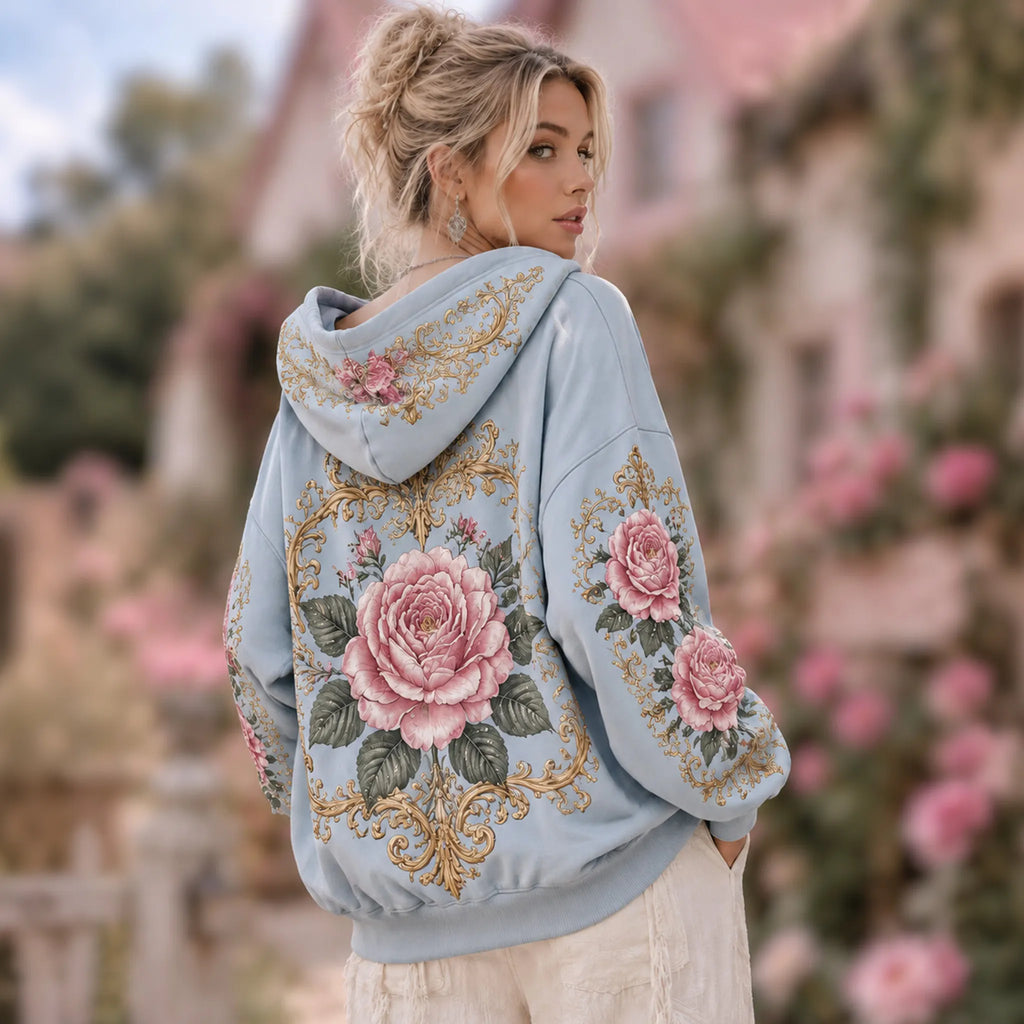 Women's Retro Bohemian Floral Printed Casual Hooded Sweatshirt