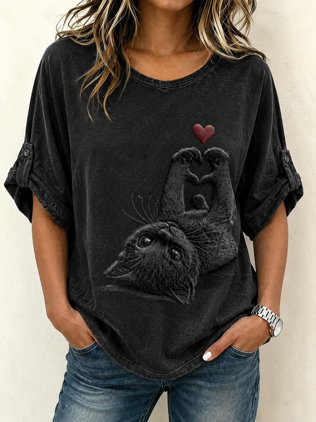 Women's Vintage Casual Cat Print Shirt