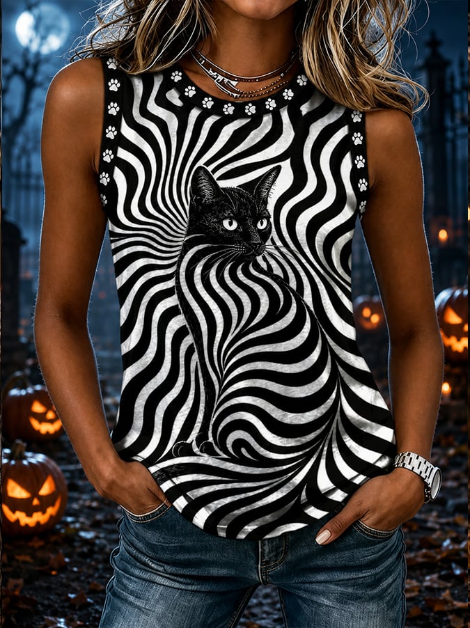 Women's Cat Print Retro Vest