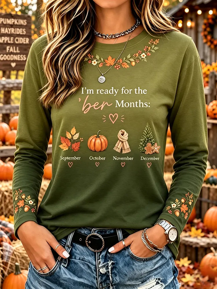 Women's Vintage Halloween Fall Heart In Skeleton Print Crew Neck Long Sleeve T-shirt