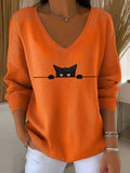 Women's Cat Print Long Sleeve Top