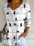 Women's Line Cat Printed T-Shirt