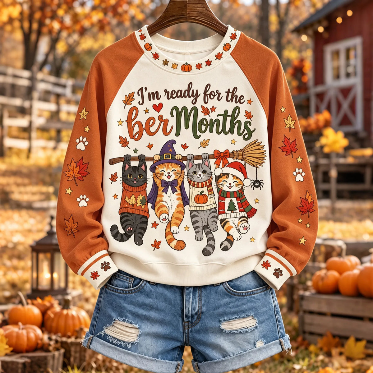 Women's I'm Ready For The Ber Months Cute Cat Art Print Crew Neck Sweatshirt
