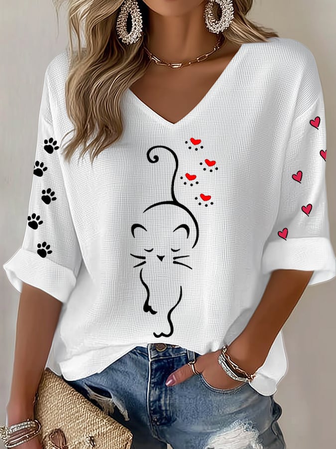 Women's Retro Animal Cat Print T-Shirt