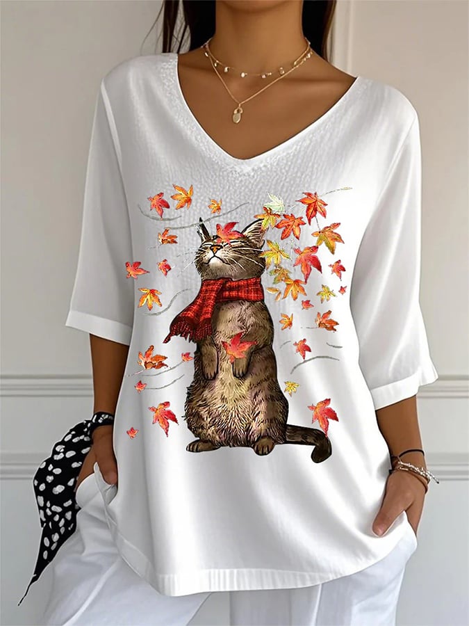 Women'S It’s Fall Y’all Cute Cat Print T-Shirt