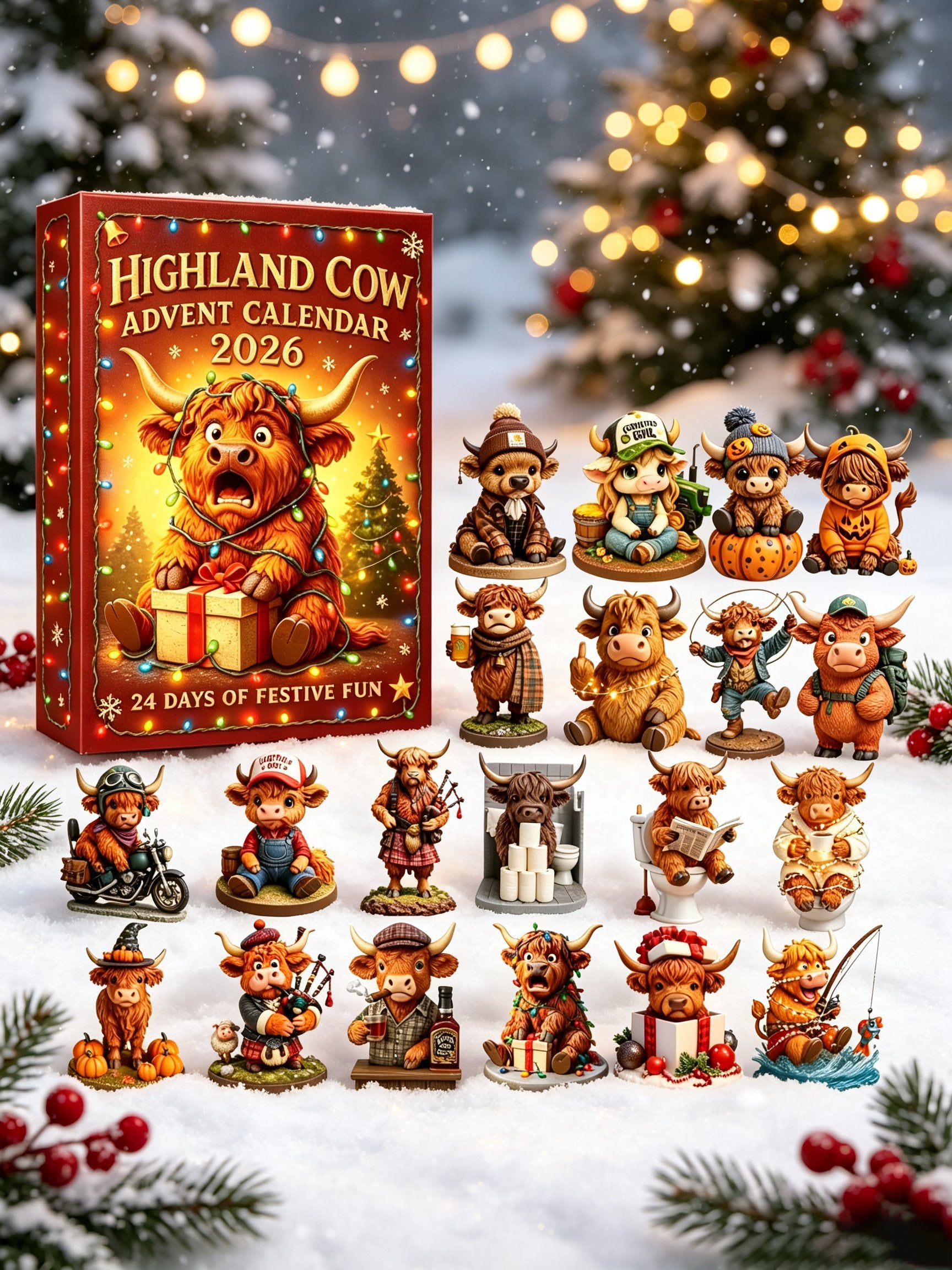 2026 Fun Highland Cow Advent Calendar Blind Box