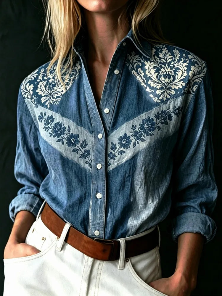 Women's Western Bohemian Plant Floral Pattern Shirt Top