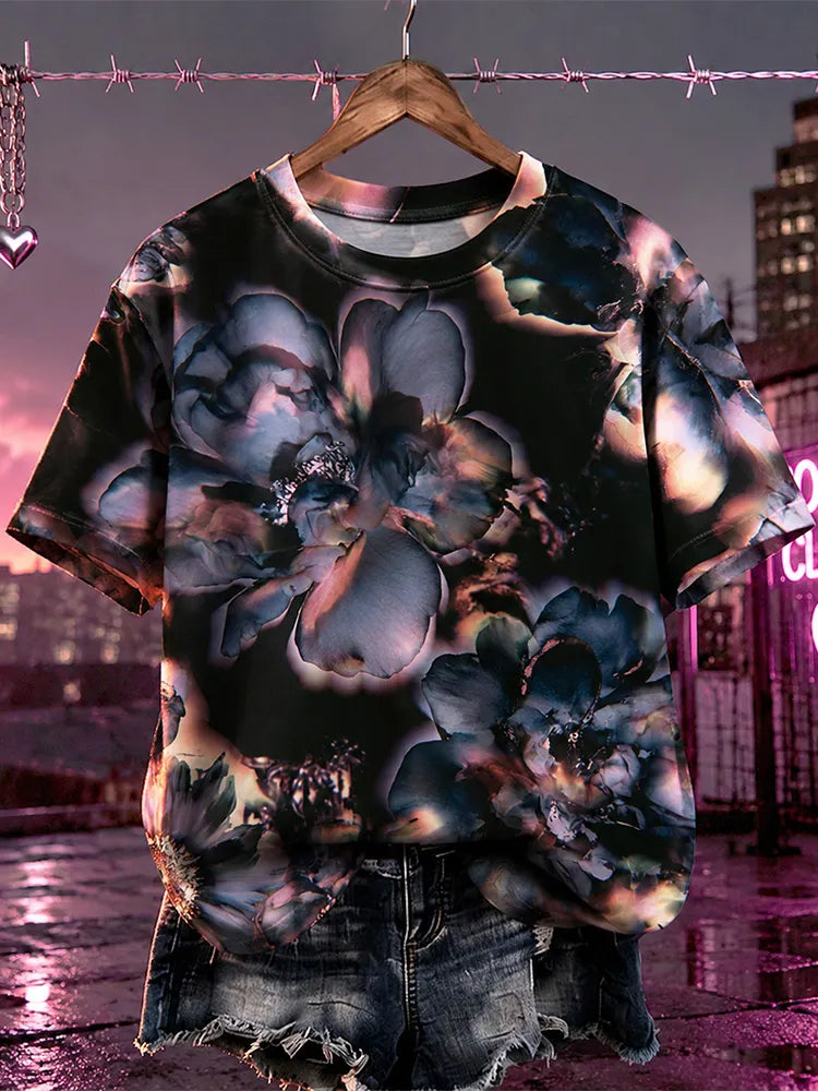 Women's 90s Retro Aesthetics Dark Bohemian Style Y2k Millennium Style Floral Print Casual Top