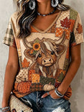Women's Autumn Highland Cow Print T-Shirt