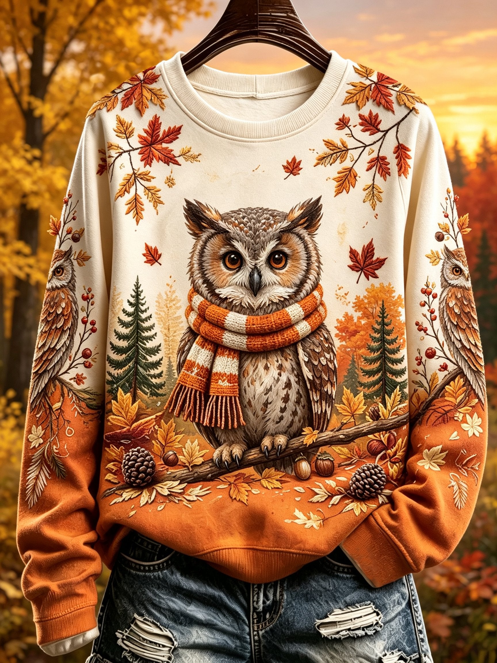 Women's Autumn Owl Printed Casual Sweatshirt