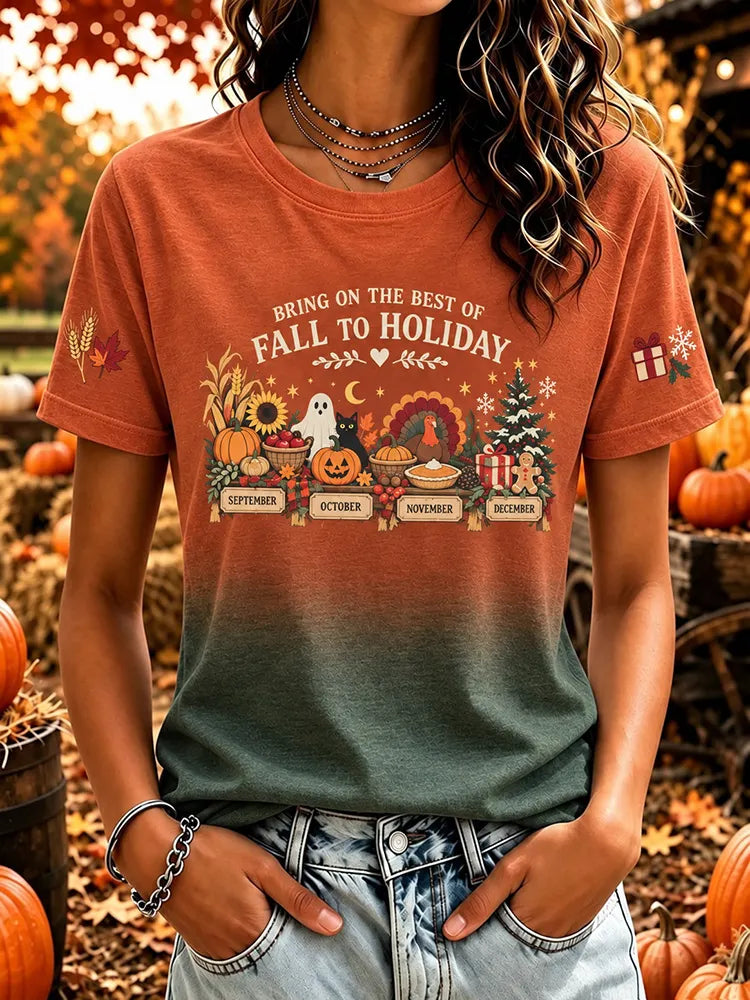 Women's "ber-months" Fall To Hoilday Casual Printed T-shirt