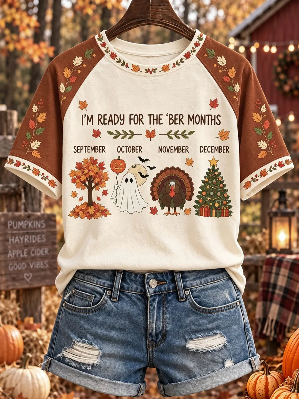 Women's Vintage Fall I'm Ready For The 'ber Months Print Short Sleeve Casual T-shirt
