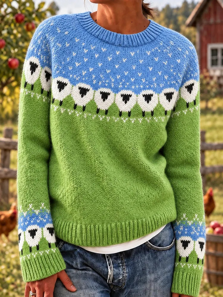Women's Farm Sheep Pattern Cozy Knit Sweater