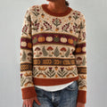 Women's Autumn Fall Forest Pumpkin Pattern Design Leisure Cozy Knit Sweater