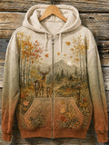 Women's Vintage Forest Camping Animal Print Hoodie