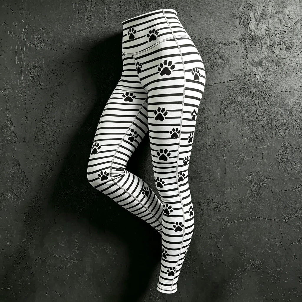 Women's Cat Paw Striped Print Leggings