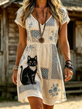 🐾Buy 3 Save 10%🐱Women's Casual Retro Cat-Print Dress💛100% For Shelter Pets🐱🐶