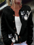 Women's Cute Cat Pattern Crew Neck Cardigan