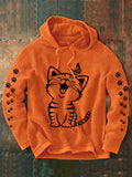 Men's Cute Cat Print Casual Hoodie Sweatshirt