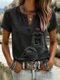 Women's Vintage Casual Cat Print T-Shirt