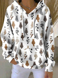 Women's Cat Print Casual Hooded Sweatshirt