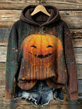 Women's Retro Halloween Pumpkin Print Sweater