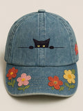 Unisex Floral Cat Print Casual Hat