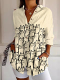 Women's Retro Funny Animal Cat Print Casual Shirt