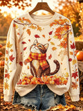 Women's Cute Cat Fall Art Print Casual Sweatshirt