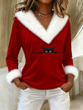 Women's Casual Cat Print Fur Collar Top