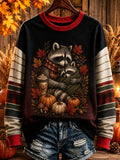 Women's Vintage Fall Raccoon Print Sweatshirt