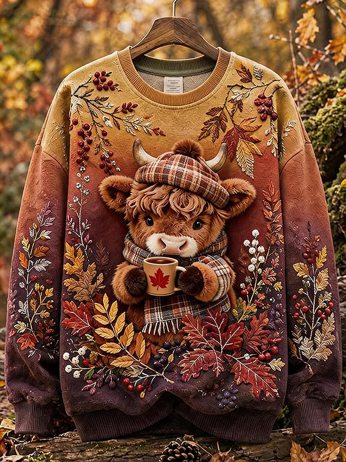 Women's Autumn Highland Denim Print Sweatshirt
