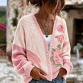 Women's Retro Floral And Angle Wings Pattern Art Casual Knit Cardigan