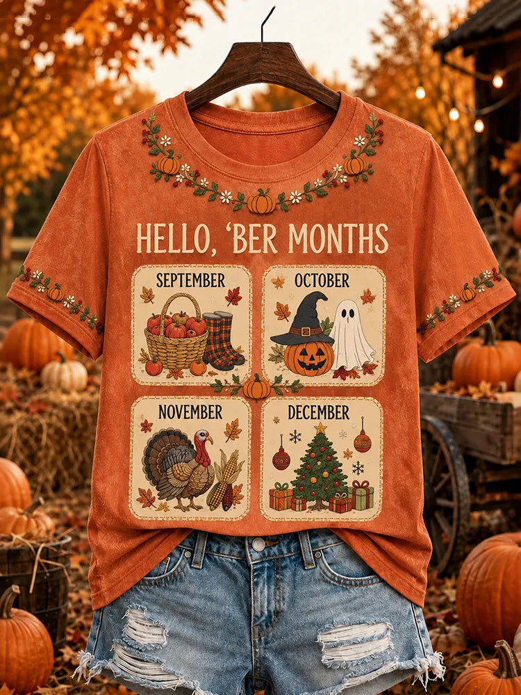 Women's Autumn And Winter Theme Pattern Design Casual Short-sleeve T-shirt