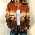 Women's Autumn Halloween Cross And Maple Leaf Pattern Tri-color Gradient Knit Cardigan