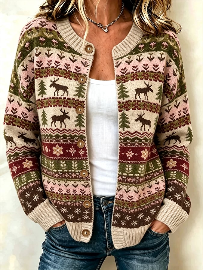 Women's Casual Printed Knit Cardigan
