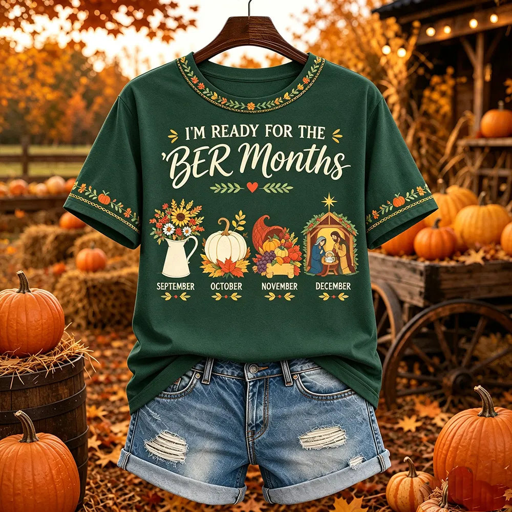 Women's Vintage I'm Ready For The 'ber Months Print Short-sleeved T-shirt