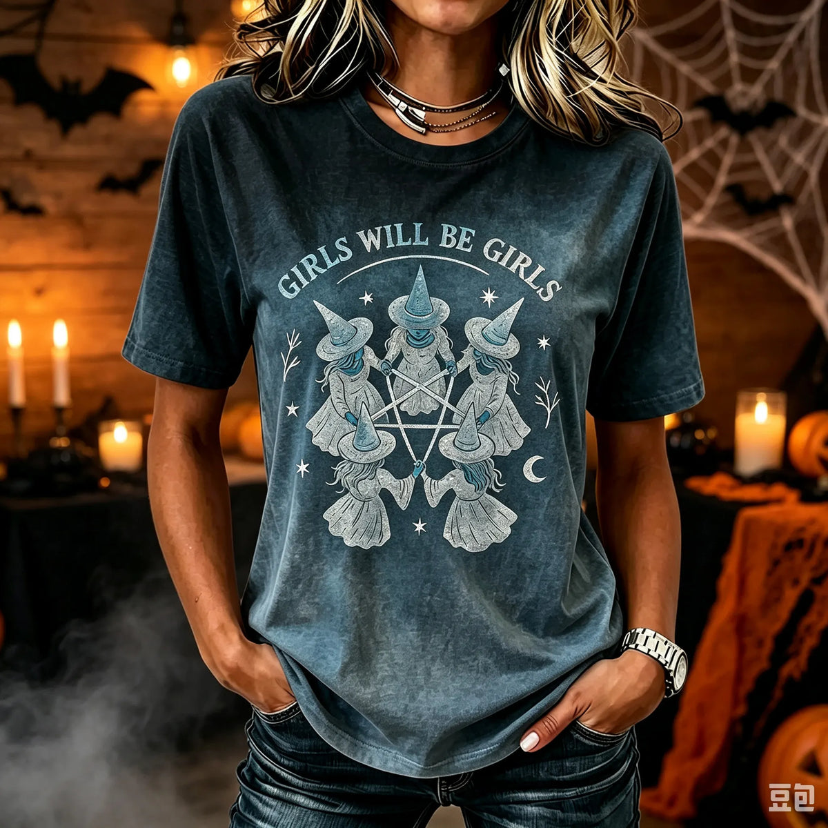 Women's Retro Halloween Witch Print T-shirt