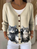 Women's cat print casual cardigan