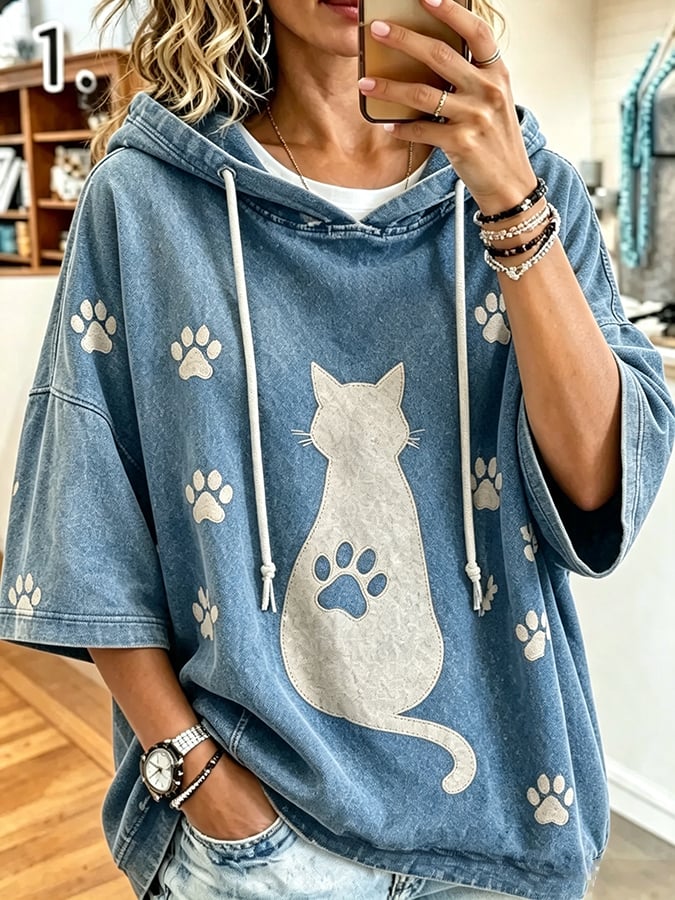 Women's Cat Printing Art Casual Top