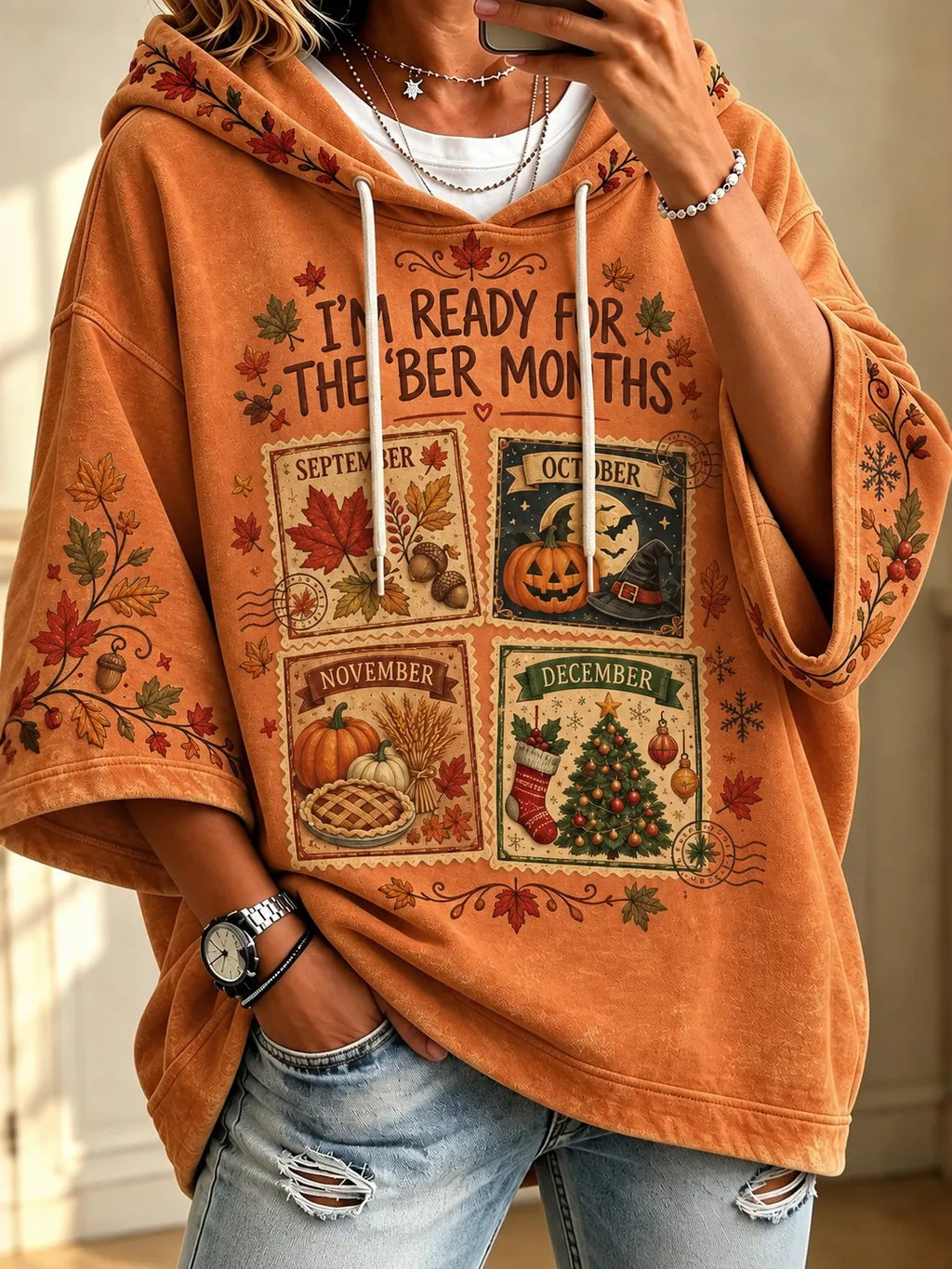 Women’s Vintage I'm Ready For The 'ber Months Print Comfy Hoodie