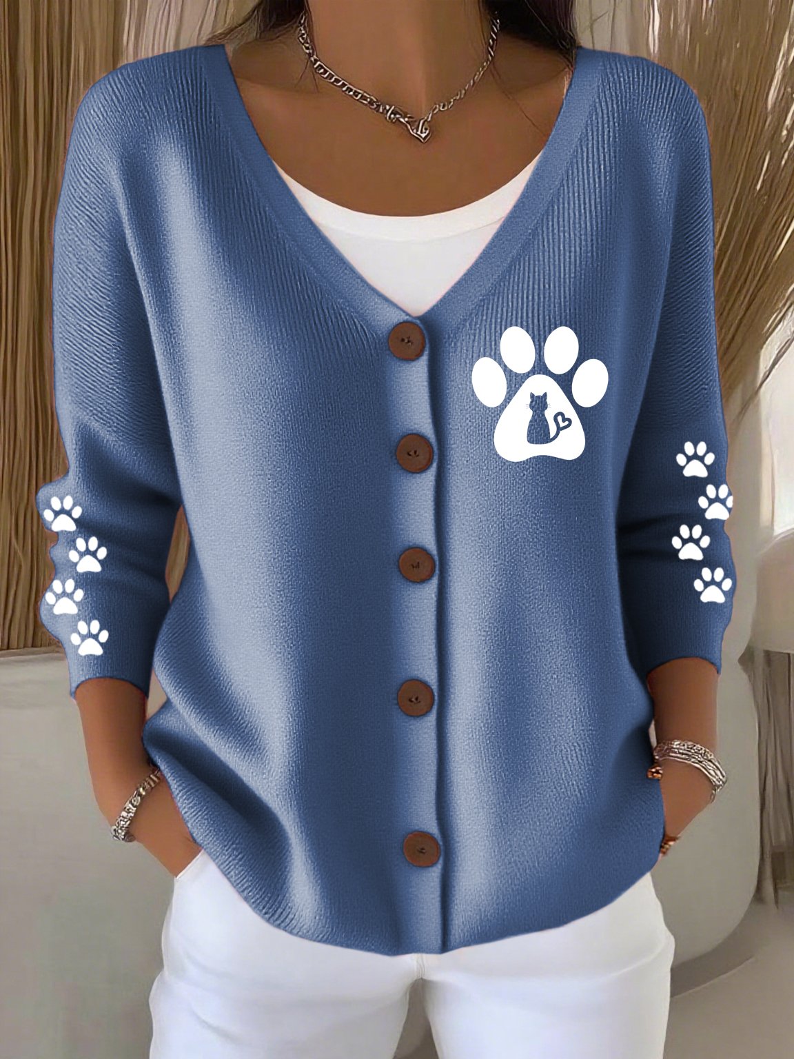 Women's Cute Cat Print Knit Cardigan