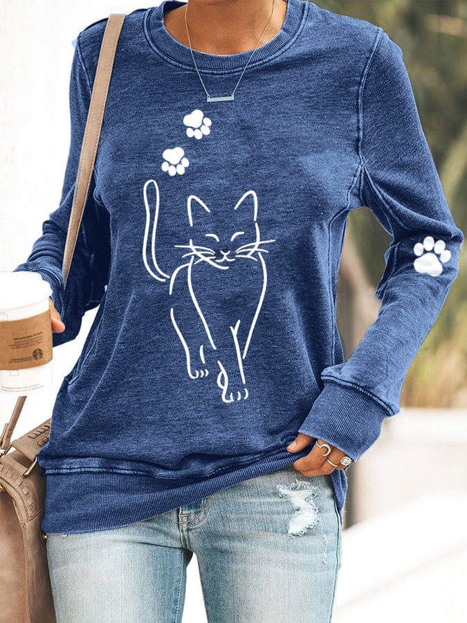 Women's Cute Cat Print Cat Lovers Casual Sweatshirt