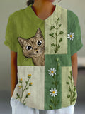 Women's Animal Cute Cat Print Casual Shirt