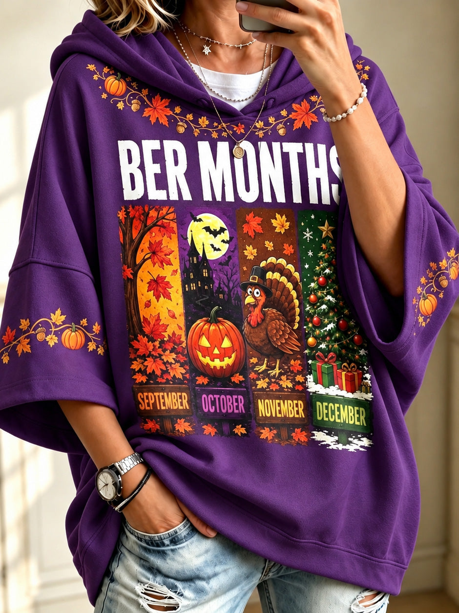 Women's Vintage The 'ber Months Print Half Sleeve Casual Hoodie